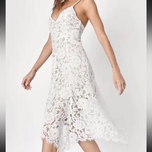 Lulus One Wish White Lace V Neck Midi Dress Size Small